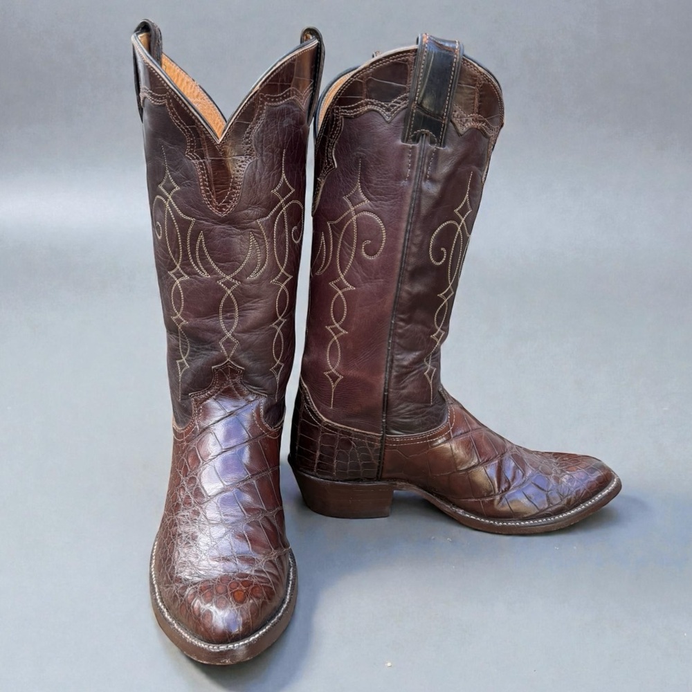 Justin • American Alligator Belly • Men’s 8 D • Vintage Exotic Cowboy Boots